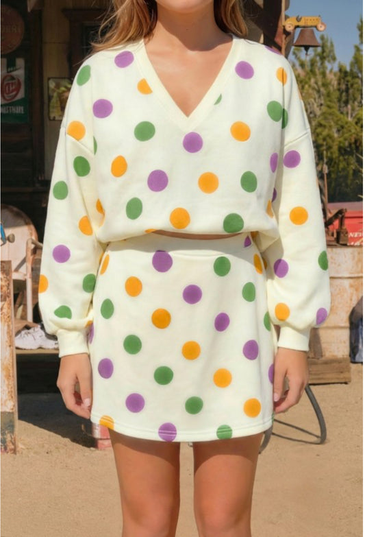 Mardi Gras Polka Dot 2Pc Mini Skirt Set