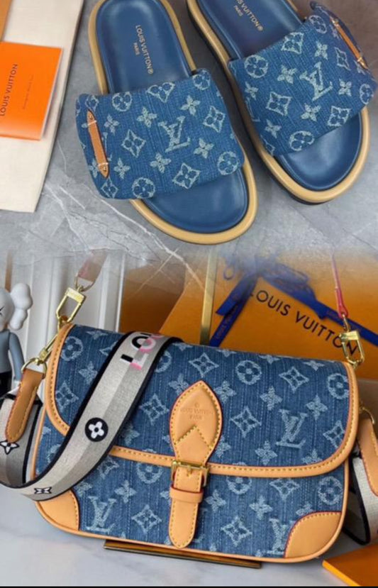 LV Prestige Alternative Pool Pillow Mules & Signature Parallel Denim Bag