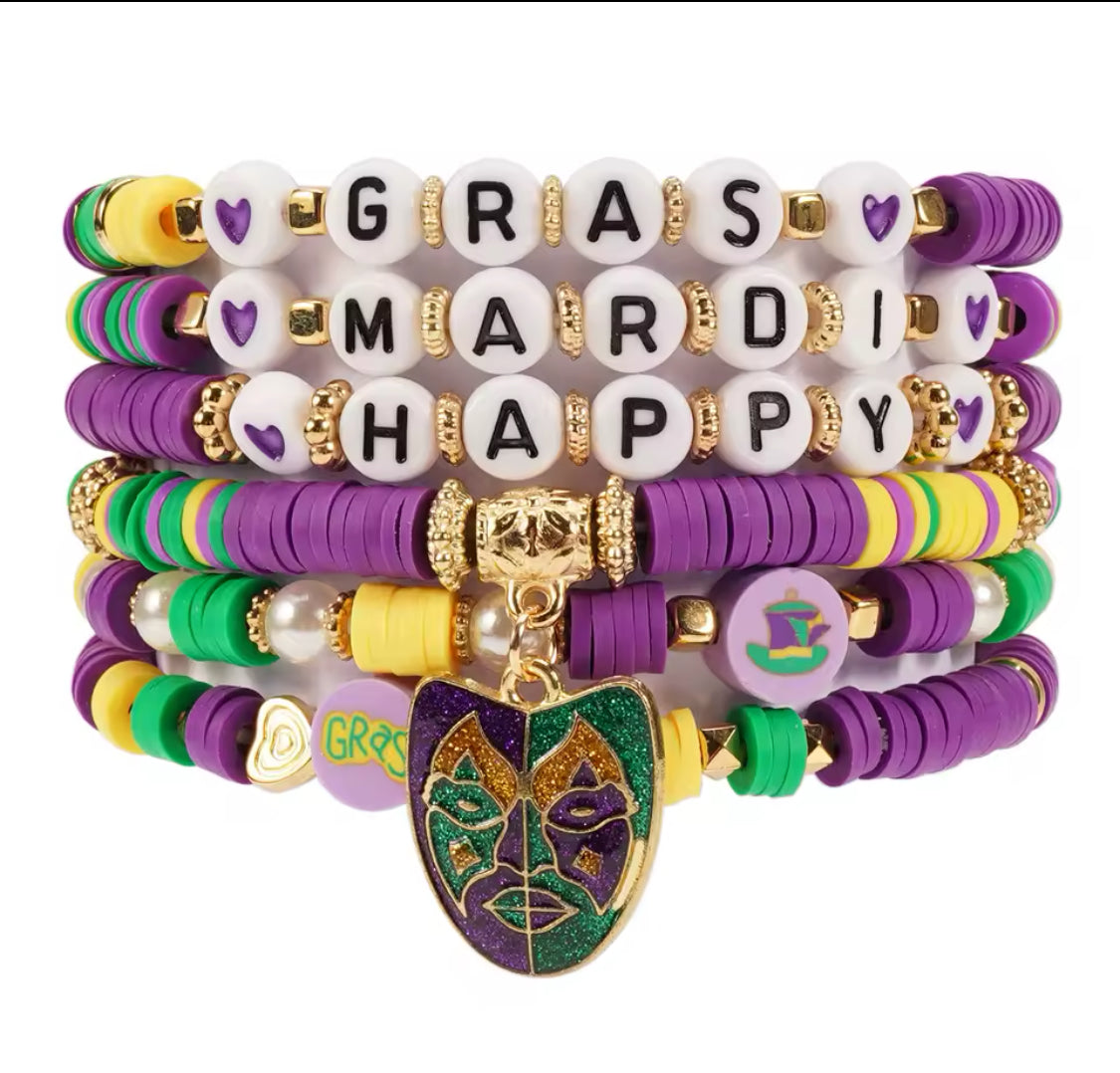 Mardi Gras Beaded Bracelet