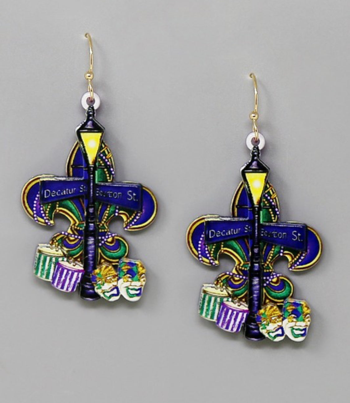 Mardi Gras Bourbon St. Fleur De Lis Earring