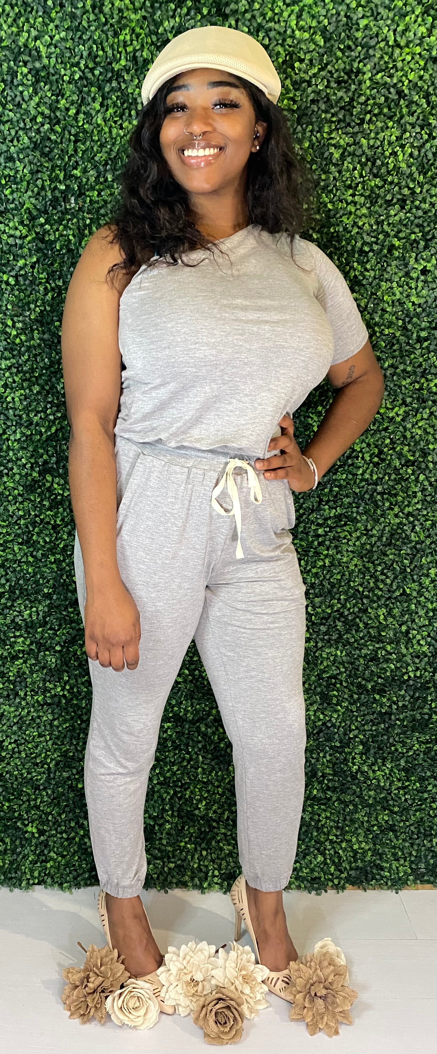 Shoulder Off Jumpsuit