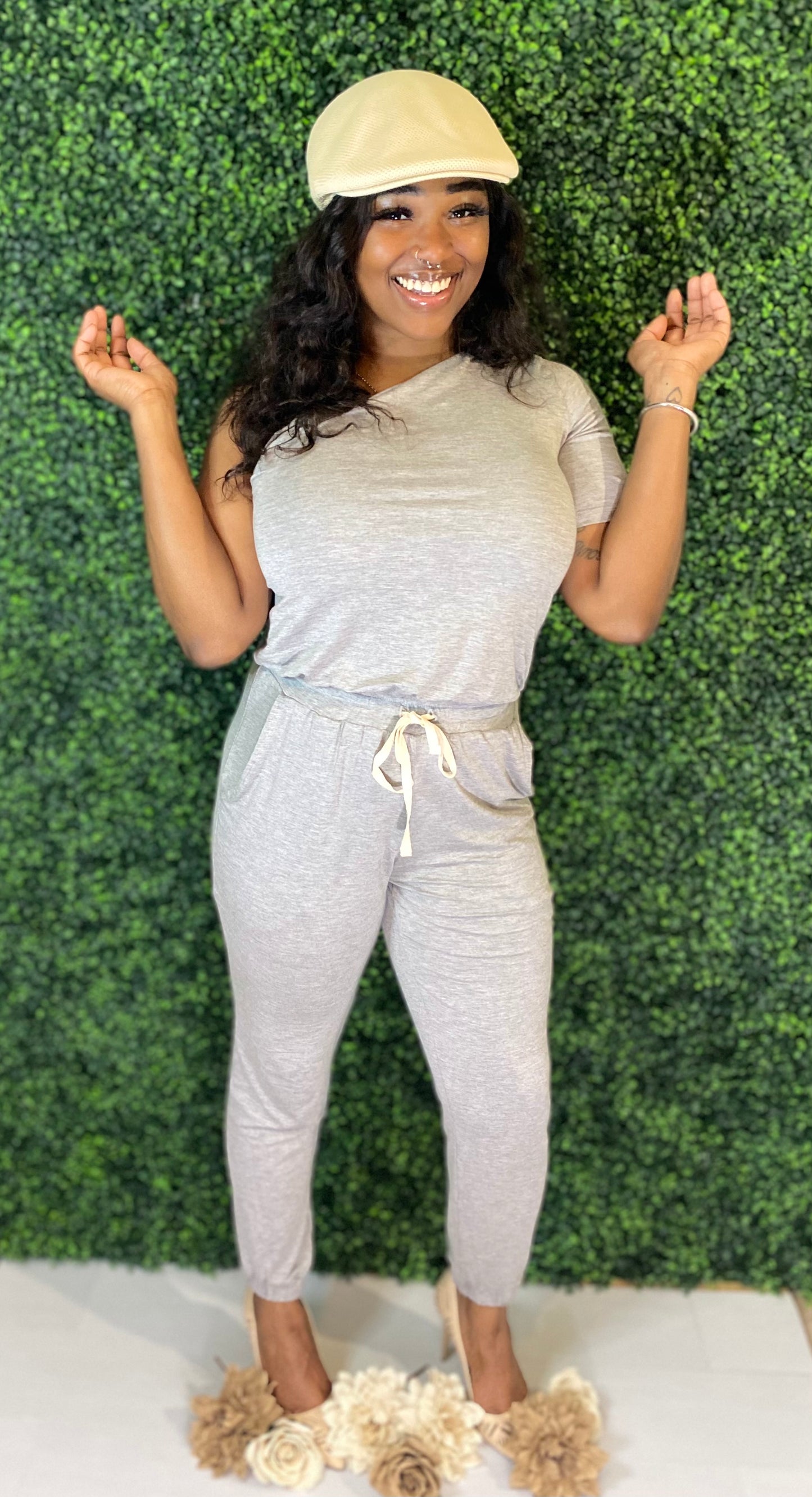 Shoulder Off Jumpsuit